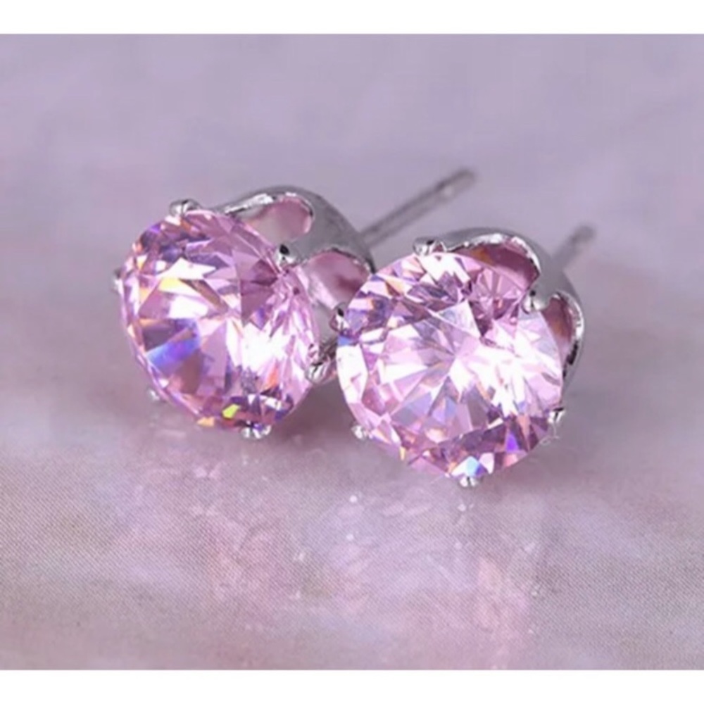 💗 Hypoallergenic Stainless Steel Pink Crystal Earrings 10mm NEW